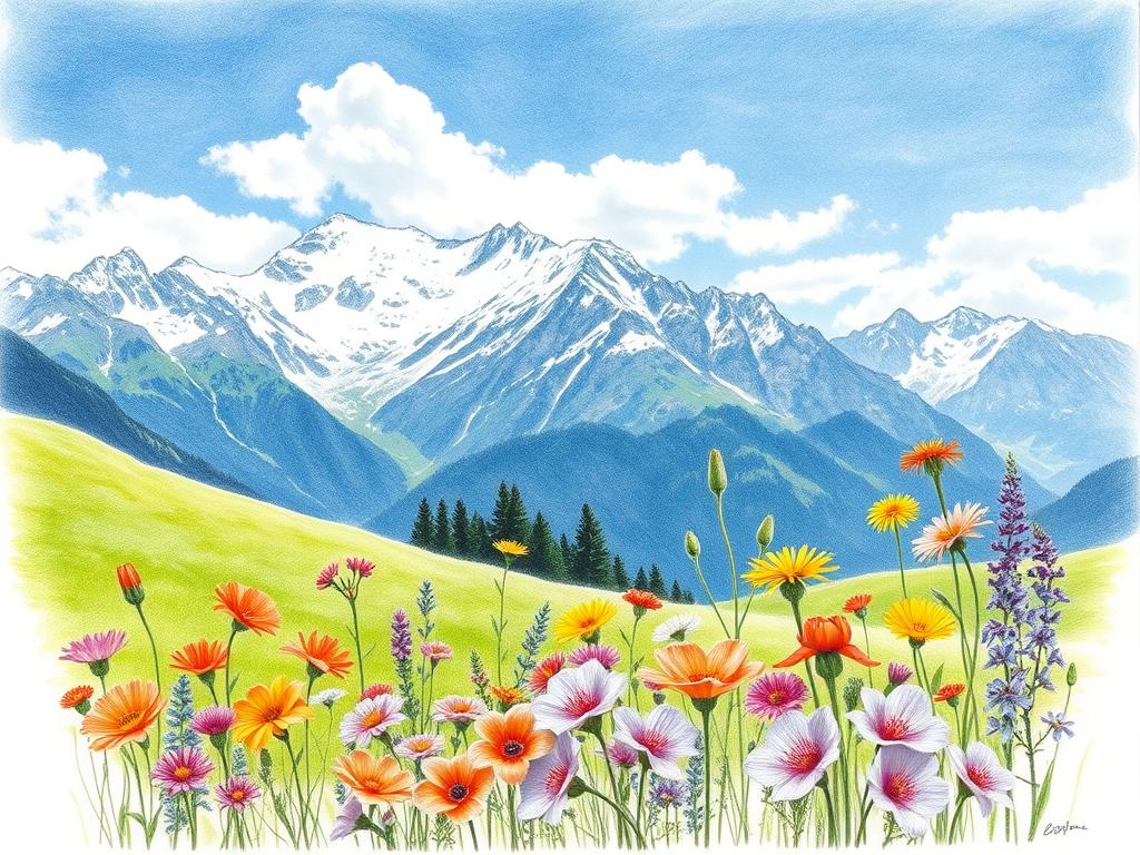 Schweizer Wildblumen in alpiner Landschaft